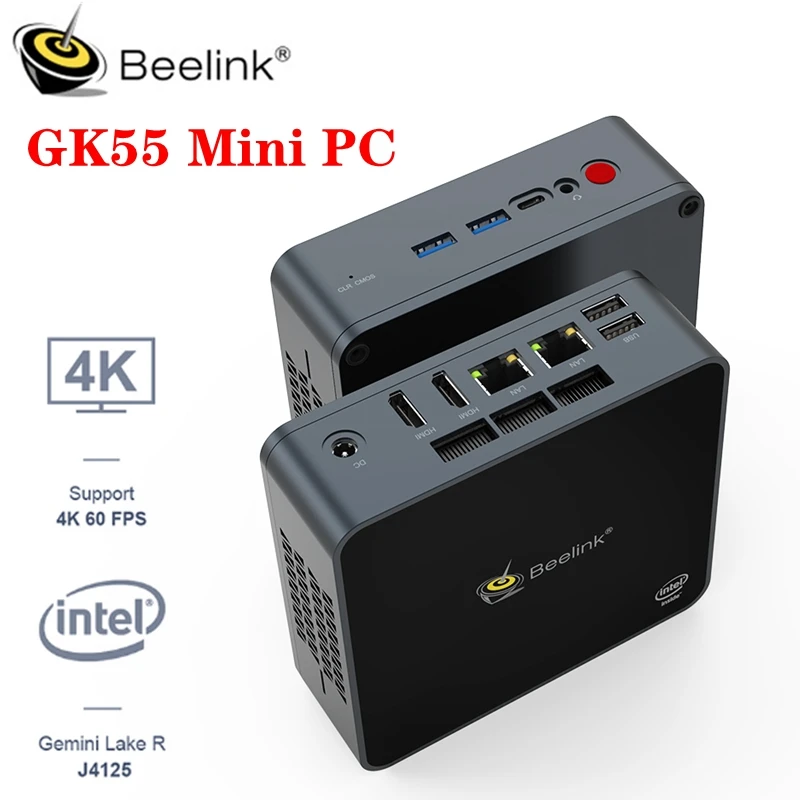 Мини-ПК Beelink GK55 Windows 10 Intel Gemini Lake R J4125 четырехъядерный 8 ГБ 128/256 5 ГГц Wi-Fi bluetooth 4 0 4K 60 fps