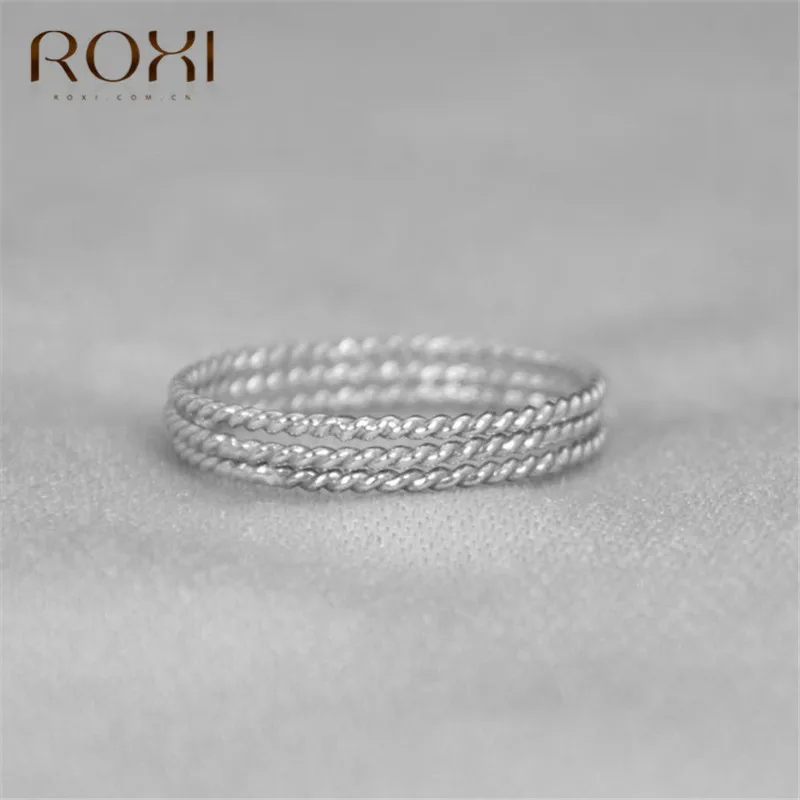 ROXI Серебро 925 пробы, тонкое кольцо, скручивающаяся веревка, обручальные кольца для женщин, простые круглые брендовые кольца, обручальные подарки