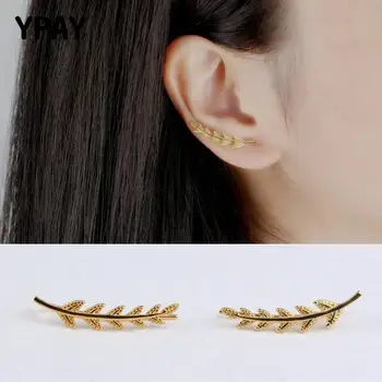 

YPAY Vintage Leaves Ear Clip for Women 100% Real 925 Sterling Silver Clip-on Earrings Piecing Fine Party Jewelry Gifts YME468