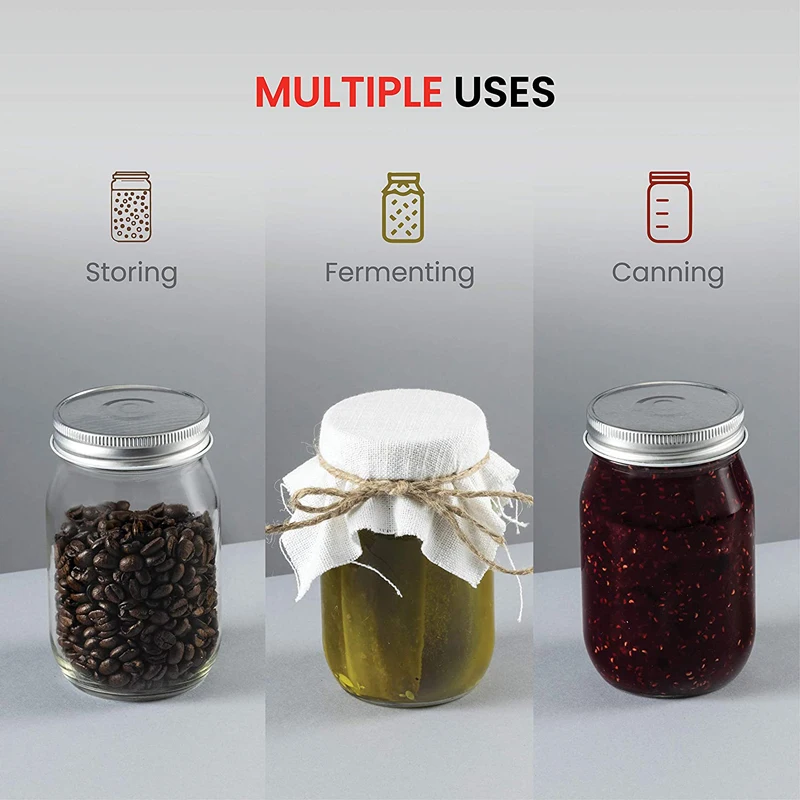 4pcs 450ml Glass Regular Mouth Mason Jars for Meal Prep, Food Storage,Canning, Drinking, Jelly, Dry Food, Spices, Salads, Yogurt 5
