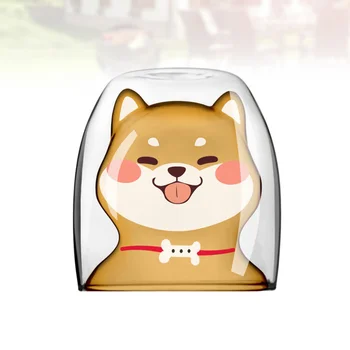 

1pc Children Double Layers Glass Cup Heat Resistance Milk Cup Juice Water Cup (Shiba Inu Yellow Liner)
