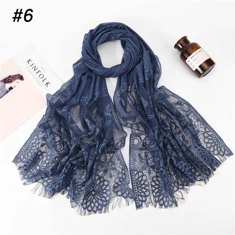 6 Navy Blue J150 VISNXGI головные уборы шарфы для женщин тёплый шарф-шаль фуляр Femme кисточкой цветок кружево модный шарф мусульманский головной хиджаб хорошее качество шаль - Цвет: 6 Navy Blue J150