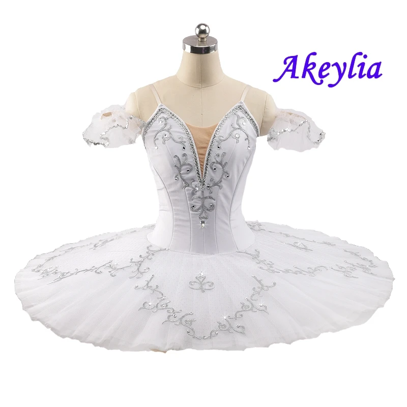 News! Ballet Tutu professional white sliver ballet dress for girls competition Stage Pancake Tutu platter Swan Lake Skirt Child