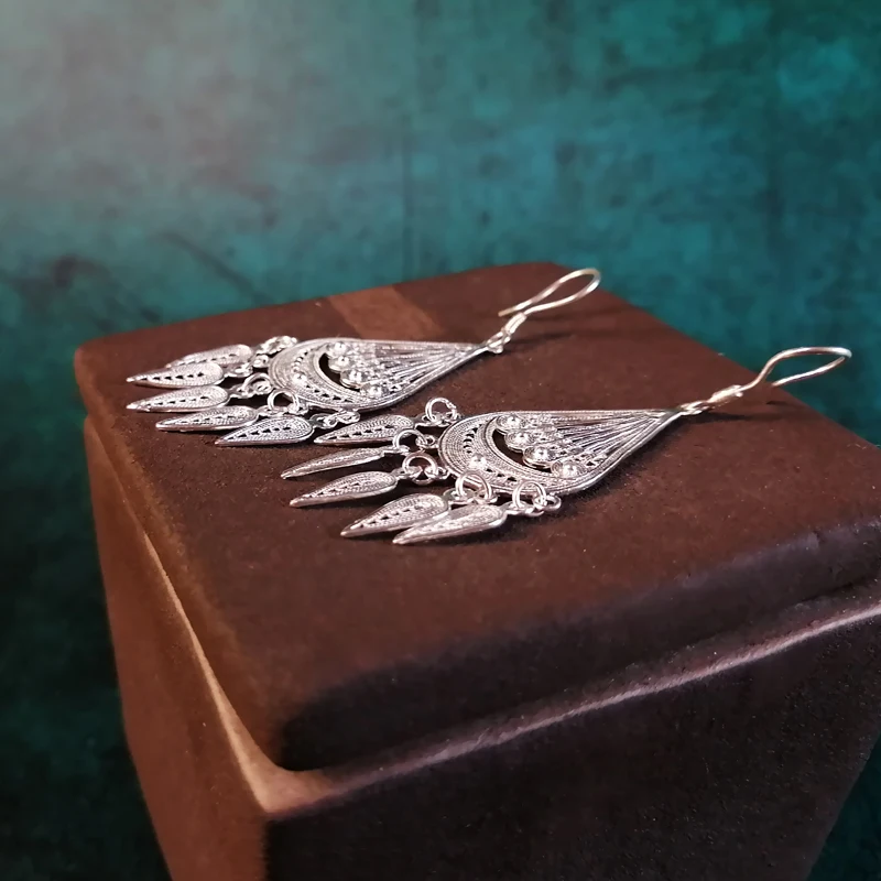 Серьги из стерлингового серебра 999 пробы с кисточками в богемном стиле, женские серьги в этническом стиле, роскошные ювелирные изделия ручной работы, Серьги d oreille femme orecchini donna