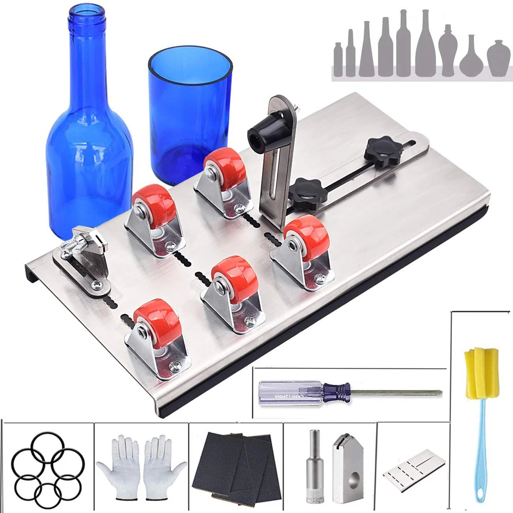 Arc Glass Bottle Cutter DIY Tool Portable Quick Glass Cutting Kit, Square &  Round Bottle Cutting Machine with Safety Gloves & Accessories for Beer