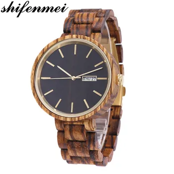 

Shifenmei Full Wooden Watches Mens Waterproof Date Display Multifunction Quartz Wristwatch Male Clocks Gifts Relógio masculino