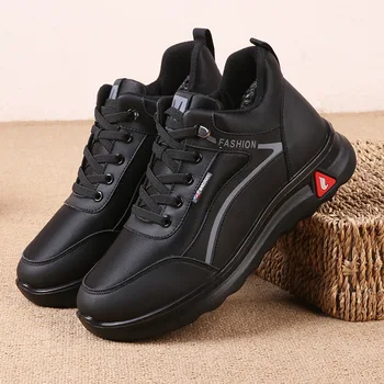 

Men's Black Snow High Quality Boots Warm Fur Lined Winter Shoes Slip on Ankle Boots Waterproof Casual Shoes Sneakers