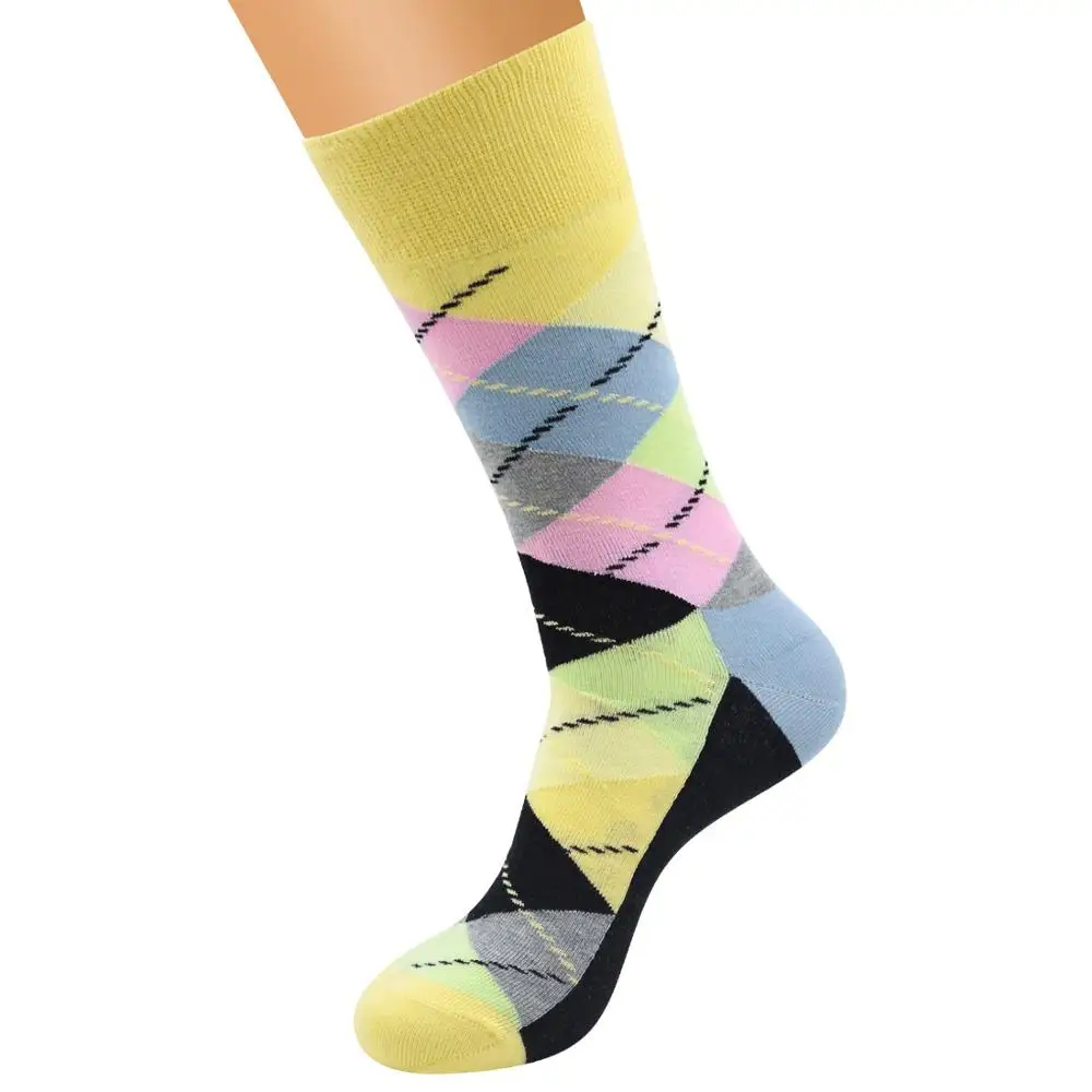 VODOF 5pairs/Lot men's cotton socks ARGYLE pattern for man casual dress classical long sock man couple wedding gift sock
