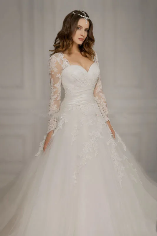 Vestido De Noiva белое свадебное платье на шнуровке, выполненный на заказ, романтичный принцесса свадебные платья из фатина кружевное свадебное платье с длинным рукавом