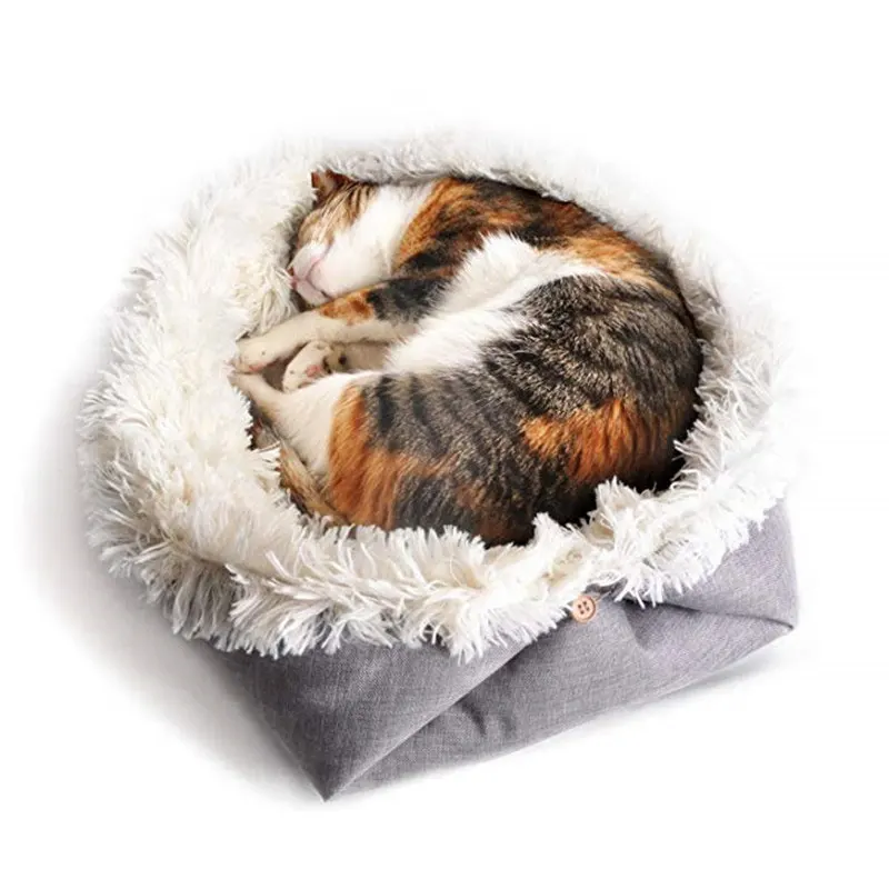 Мягкая пушистая плюшевая кровать для домашних животных двойного назначения, складное одеяло, Лучшая кровать для домашних животных для кошек или маленьких собак, гнездо для кошек, зимняя теплая спальная кровать, коврик для щенка