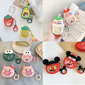 

3D Liquid Earphone Case for Apple Airpods Case Glitter Quicksand Cover for Airpods 1/2 Case Headphone Earbuds Cover Ring Strap
