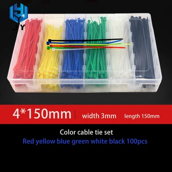 

Pack of 100 colored multicolor nylon cable ties 4 *150 self-locking wire and cable fixing cable ties