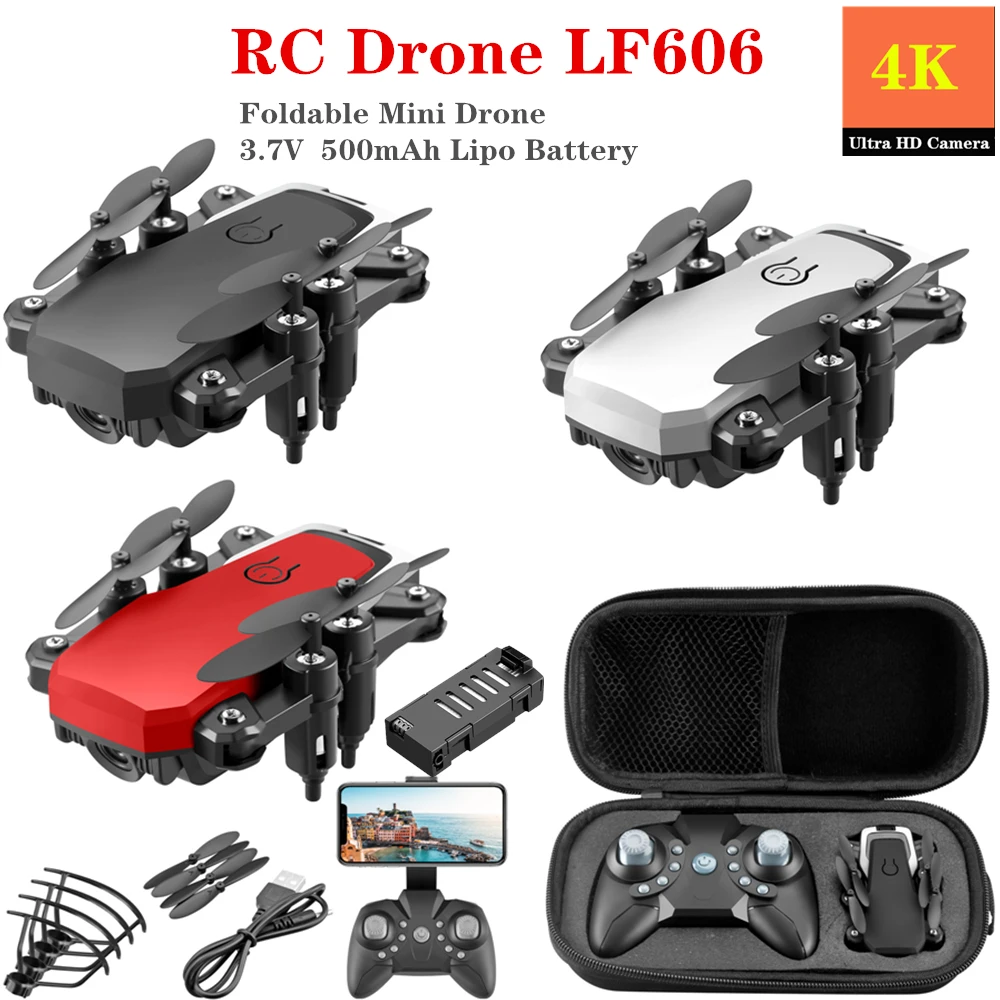 Радиоуправляемый вертолет LF606 UAV мини Дрон для видеосъемки Wi Fi FPV 4K HD камера