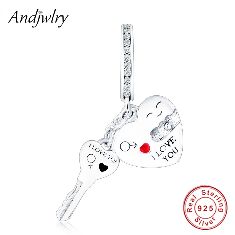 925 Sterling Silver Fit Original Bracelets Beads I LOVE YOU Heart Key Dangle Charms European DIY Jewelry Lovers Berloque | Украшения и