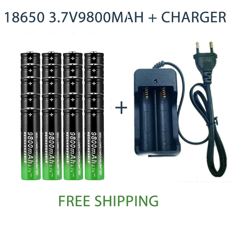 18650 Battery Rechargeable Battery 3.7V 18650 9800mAh Capacity Li-ion Rechargeable Battery For Flashlight Torch Battery+Charger