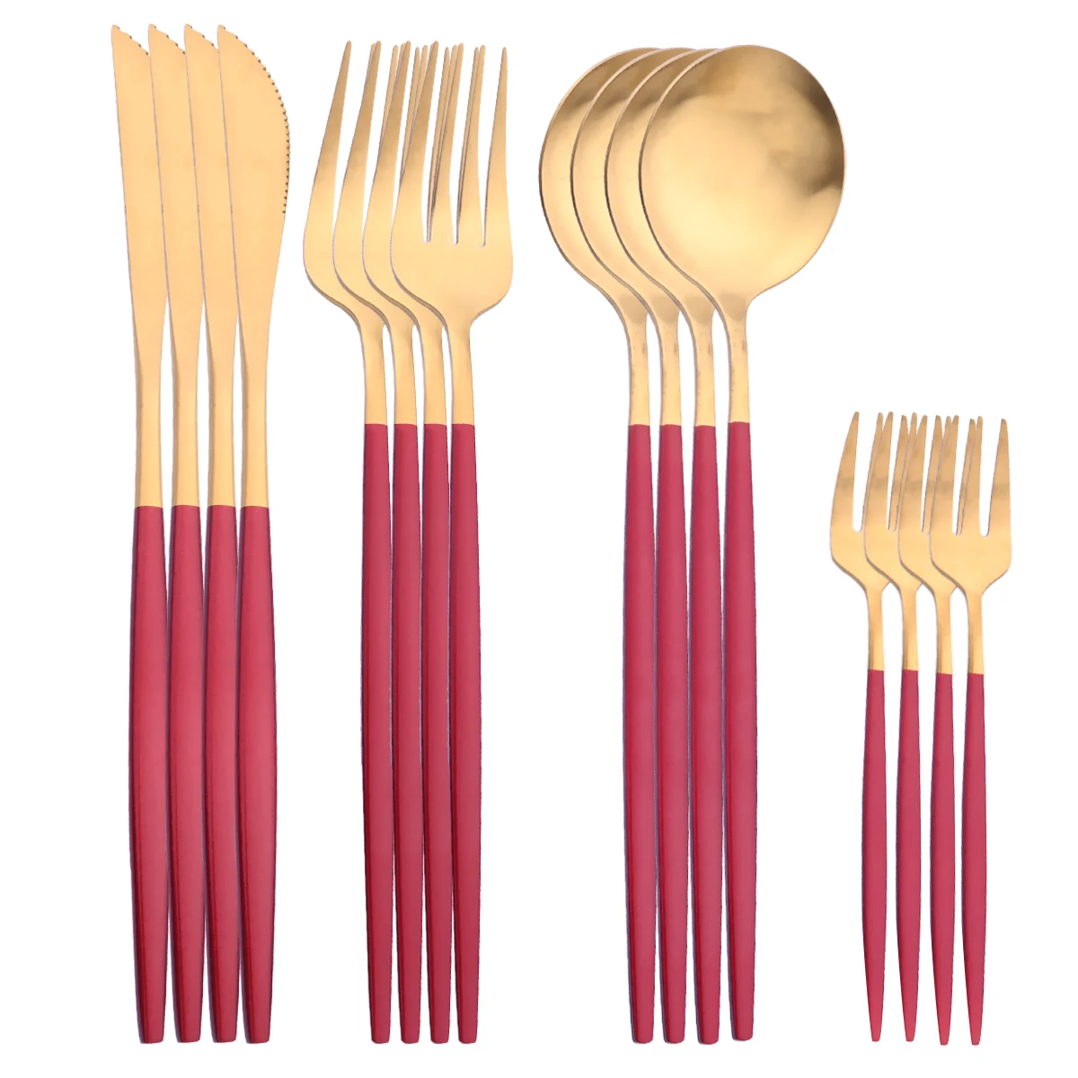 16Pcs Red Gold Cutlery Stainless Steel Set Knives Fork Coffee Spoon Dinnerware Matte Flatware Silverware Party Tableware | Дом и сад