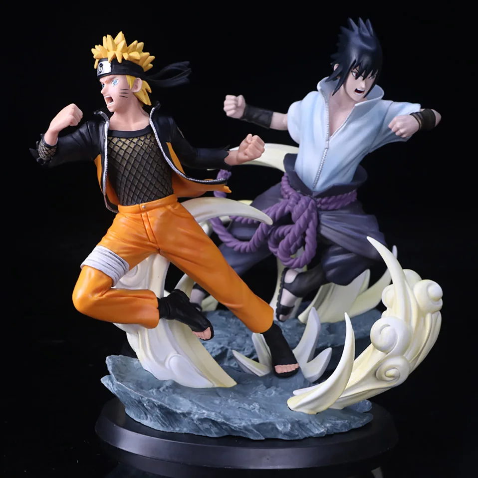 26 см японского аниме Uzumaki Наруто Саске Учиха ПВХ Фигурки игрушки Uzumaki Наруто Саске Учиха битва Статуя Модель игрушки