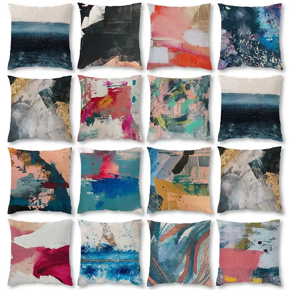 

Abstract Hand Painting Throw Cotton Linen Pillow Case Cushion Cover Home Sofa Decor 45x45cm