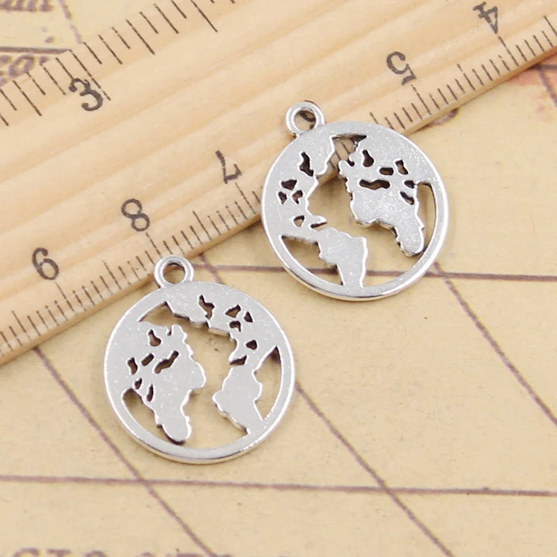 20pcs 매력 지구 세계지도 21x18mm 티벳 실버 컬러 펜던트 골동품 보석 만들기 DIY 수제 공예