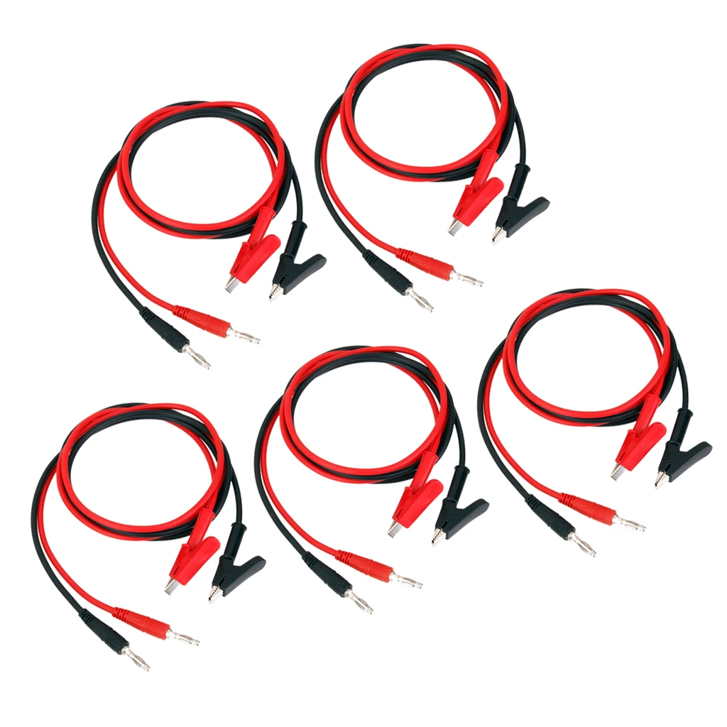 Banana Plugs to Alligator Clips 15A 100cm Copper Multimeter Test Leads Wire Cable (10pcs/Set, Black & Red)
