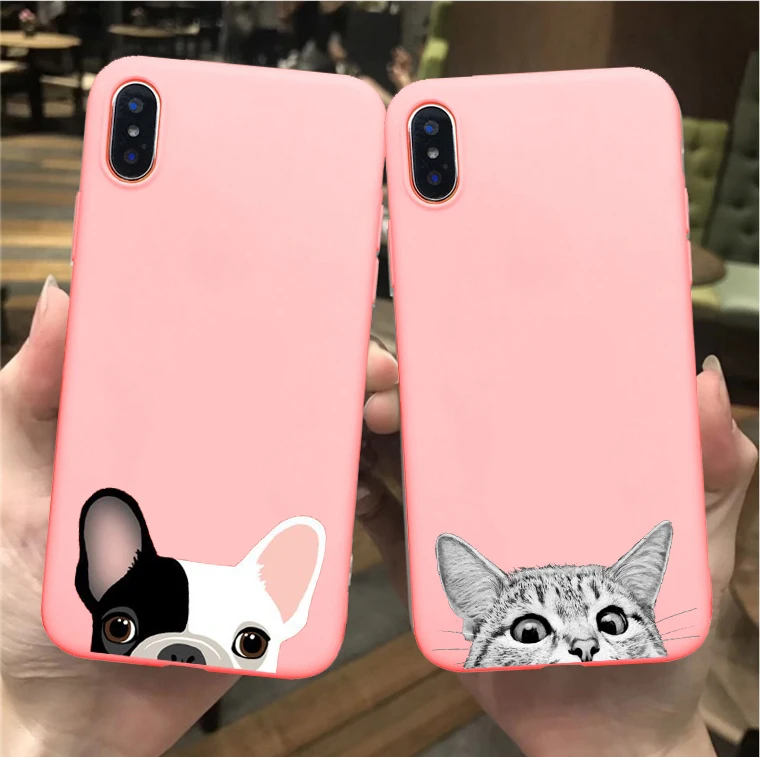 Милый чехол с мультяшными животными кошками и собаками для iphone X XR XS Max 6 6s 7 8 plus