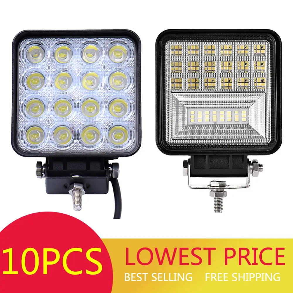 10PCS 48W Square DC12V-24V LED Work Light Flood Beam Offroad Boat Car Motorcycle SUV Night Driving Lighting photo