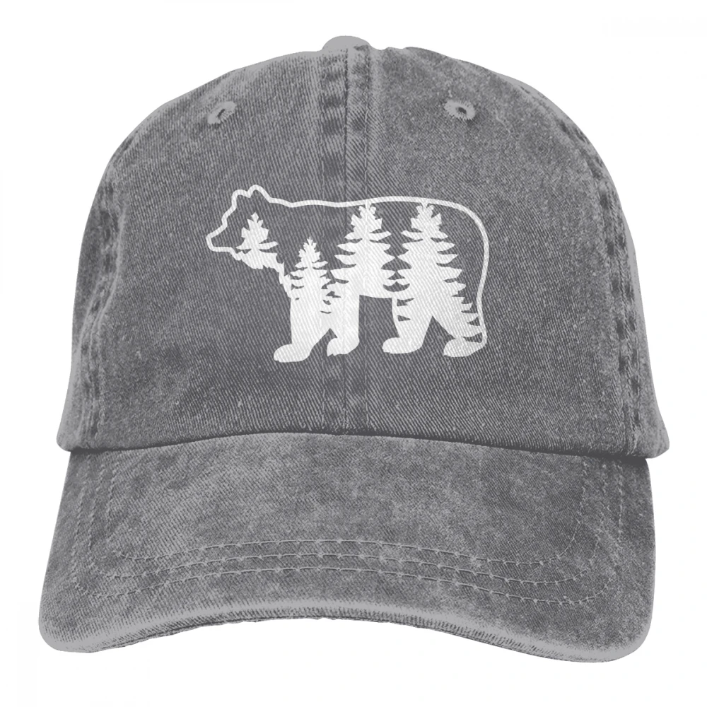 Медведь с соснами Casquette черный унисекс Мужские Женские джинсовые бейсболка с ремешком кепки Регулируемый Гольф папа шляпа