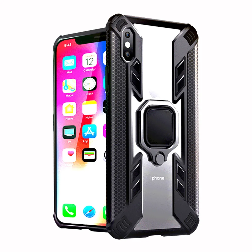 Luxury Shockproof Armor Case on the For IPhone XR X XS Max Car Ring Holder Clear Cover for IPhone 7plus 8plus 6 6s 7 8 Plus Case
