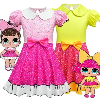 

LOL Surprise Cartoon Doll O-Neck Puff Sleeve Bowknot Pleated Girl Kid Cosplay Dress Clothes Children Party Cosplay Costume