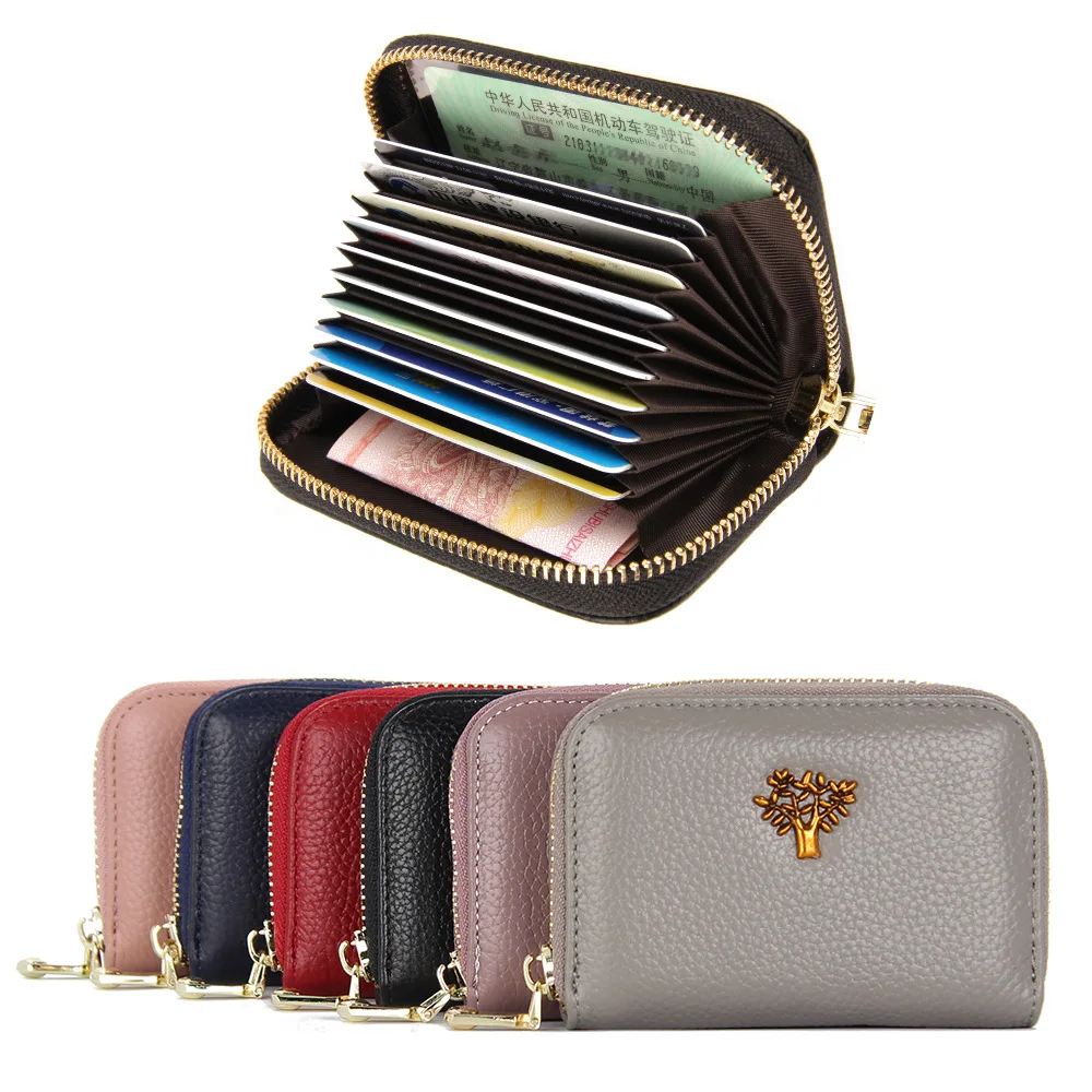 

2020 New Credit Card Holder Genuine Leather Function Designer Business Card Case Coin Pocket Purse Female Men Money Wallet