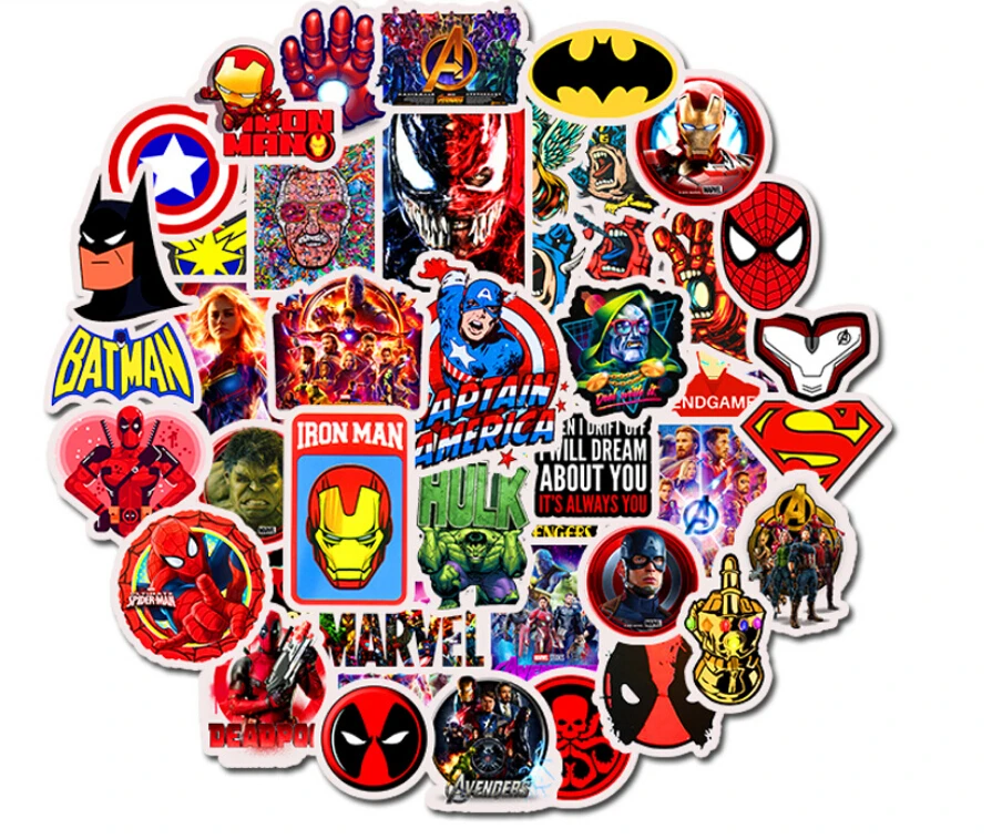 50 шт. супер герой Marvel стикеры героев Дорожный чемодан DIY Наклейка для фильма ноутбук скейтборд Гитара Холодильник Mobi