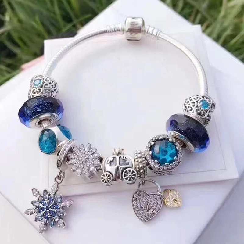 Посеребренный Кристальный браслет и браслеты Dazzling Daisies Снежинка бусы для женщин