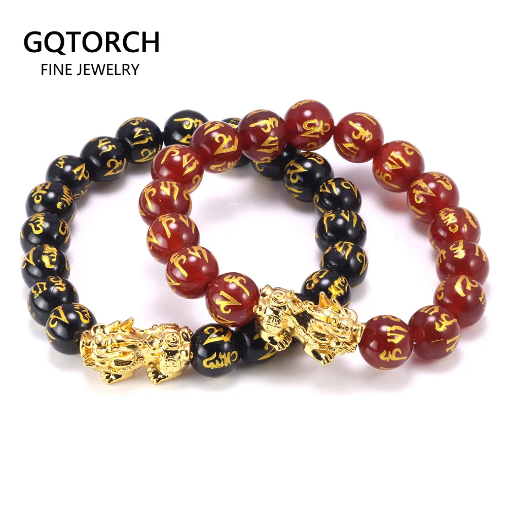 Бусины из натурального камня браслет пары черный и красный оникс шесть слов с