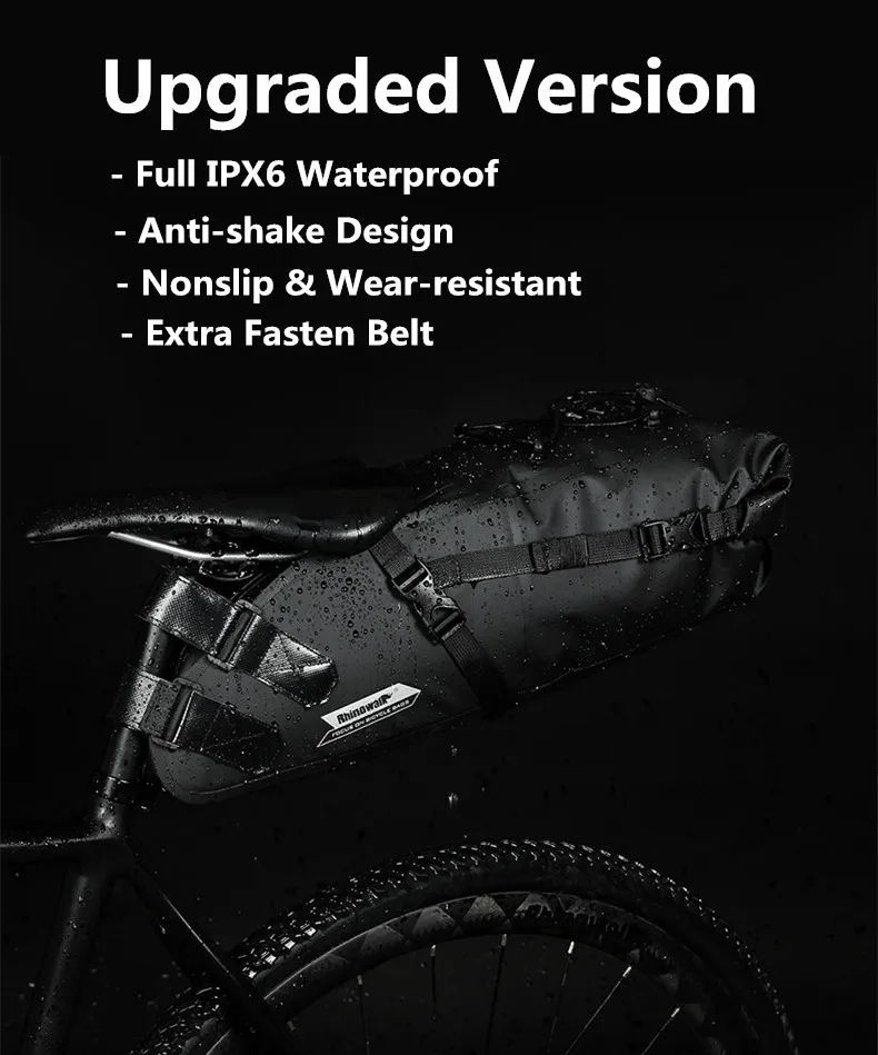 RHINOWALK Waterproof Mountain Bicycle Saddle Bag 10L Big Long Bike Pannier Rear Seat Mudguard Fender Bag Bicycle Accessories (6)