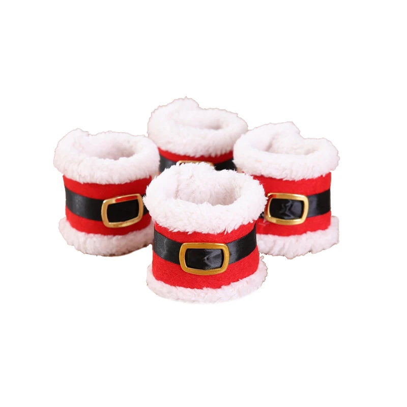 

4pcs/lot Christmas Napkin Rings Santa Belts Red Non-woven Cloth Napkin Holder Xmas Table Decor Home Party Decorations