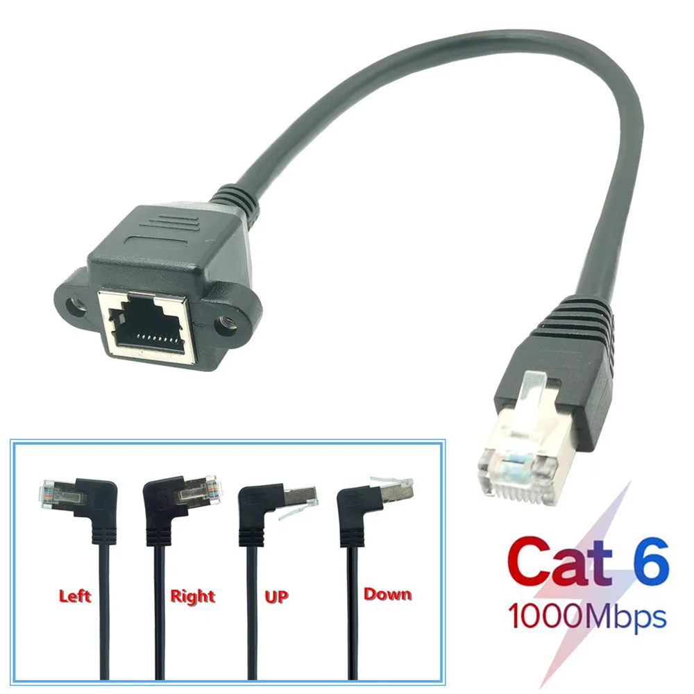 Кабель RJ45 Ethernet CAT 6 удлинительный M/F с изгибом 90 градусов для подключения ПК
