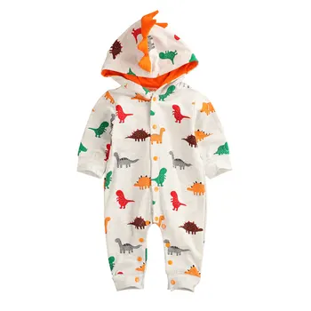 

0-24M Newborn Baby Boy Girl Dinosaur Romper Long Sleeve Hooded Cartoon Jumpsuit Autumn Spring Soft Baby Clothes