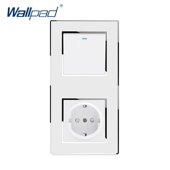 

1 Gang 2 Way Switch With EU German Socket Wallpad Luxury Wall Electric Outlet Mirror Acrylic Panel 16A AC 110~250V