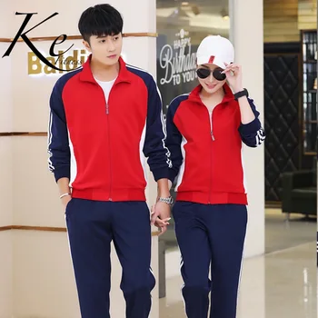 

KE New 2020 Sport suit sport set men women unisex couple running sportswear big size extra plus tracksuit coples striped red