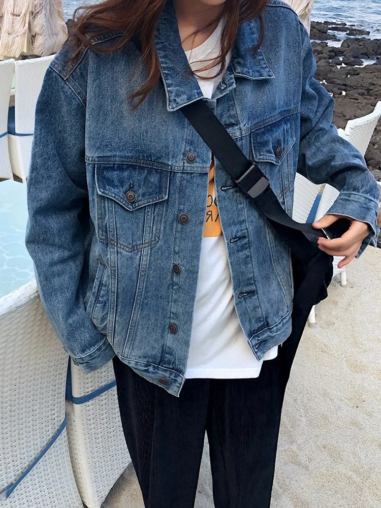 

Evergreen-Oversize Jeans Coat Washing Short Jacket Women's