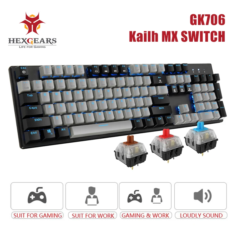 Профессиональная механическая клавиатура Hexgears K706B игровая с синим