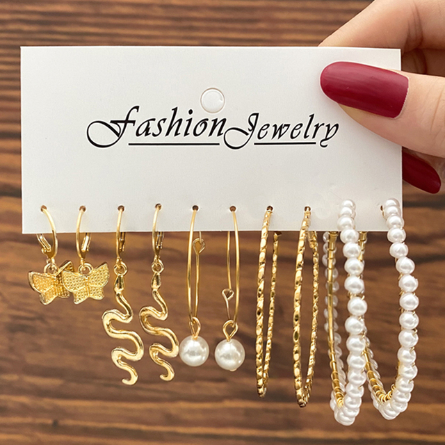 Bohemian Colorful Resin Acrylic Hoop Earrings Set For Women Trendy Gold Color Pearl Hoop Earrings Brincos Party Jewelry