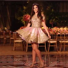 Saidu арабские Роскошные платья для выпускного вечера Короткие мини с открытыми плечами золотые с аппликацией из кружева атласный формальный особый случай для Womem