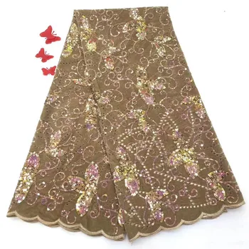 

Golden African Lace Fabric With Sequins Velvet 2019 green Latest Fabric High Quality Velvet Tulle Sequins Lace Fabric Dress