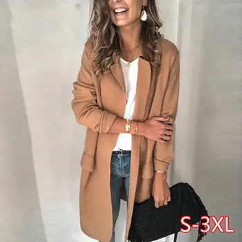 

Spring Long Sleeve Fake Pocket Jacket Women Casual Turn-Down Collar Jacket Overcoat Plus Size Tops Outwear Blazer Feminino