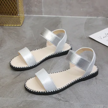 

2020 Summer New Sandals Women Shoes Woman Flat Bottom Rivet Elastic Band Fashion Casual Shoes Female Beach Sandals Plus Size 41