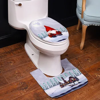

Flannel+ Non-woven Fabric Christmas Bathroom Non-Slip Lid Toilet Cover + Bath Mat Sets Kitchen Bathroom Supplies