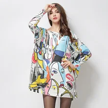 Stylish Face Printed Sweater Slash Neck Bat Sleeve Women Loose Knitted Pullovers Autumn Winter Ladies Long Jumpers Ropa Mujer