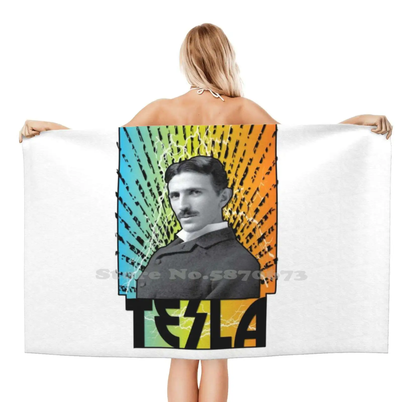 Asciugamano Da Spiaggia Con Stampa Tesla Asciugamano Da Viaggio Tesla Inventor Invention Genius Work Nikola Energy Electricity Smart Engineer Google