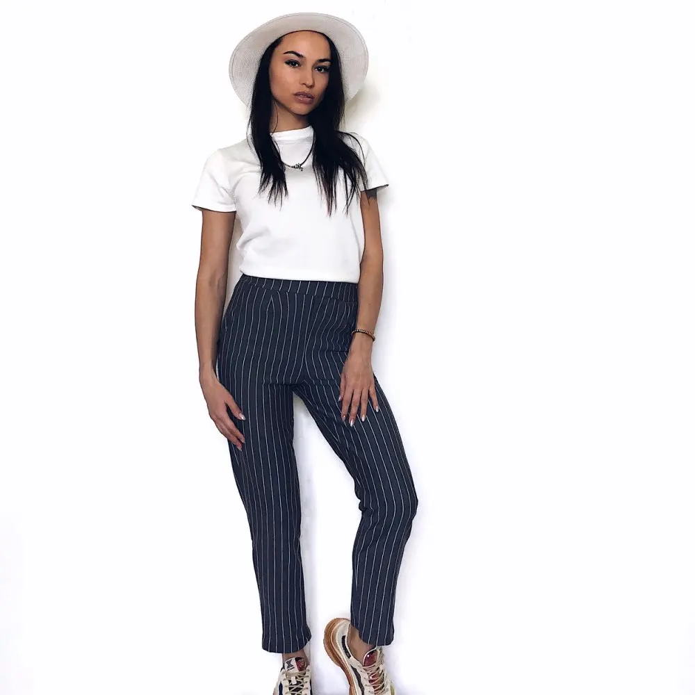 

Hot Ankle-Length Harem Pants 2019 New Arrival England Style Striped Pants Women's Elastic Waist Strip Spring Summer Trousers